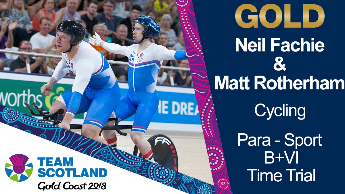 Team_Scotland's tweet photo. Two years ago today @neilfachie and @MattRotherham  put in an incredible performance to take Team Scotland's first GOLD of Gold Coast 2018 in spectacular style on the opening day of cycling!

Victory in the 1km Time Trial in a new Commonwealth Games record! 🥇🚴‍♀️ https://t.co/h2NKphUBB9