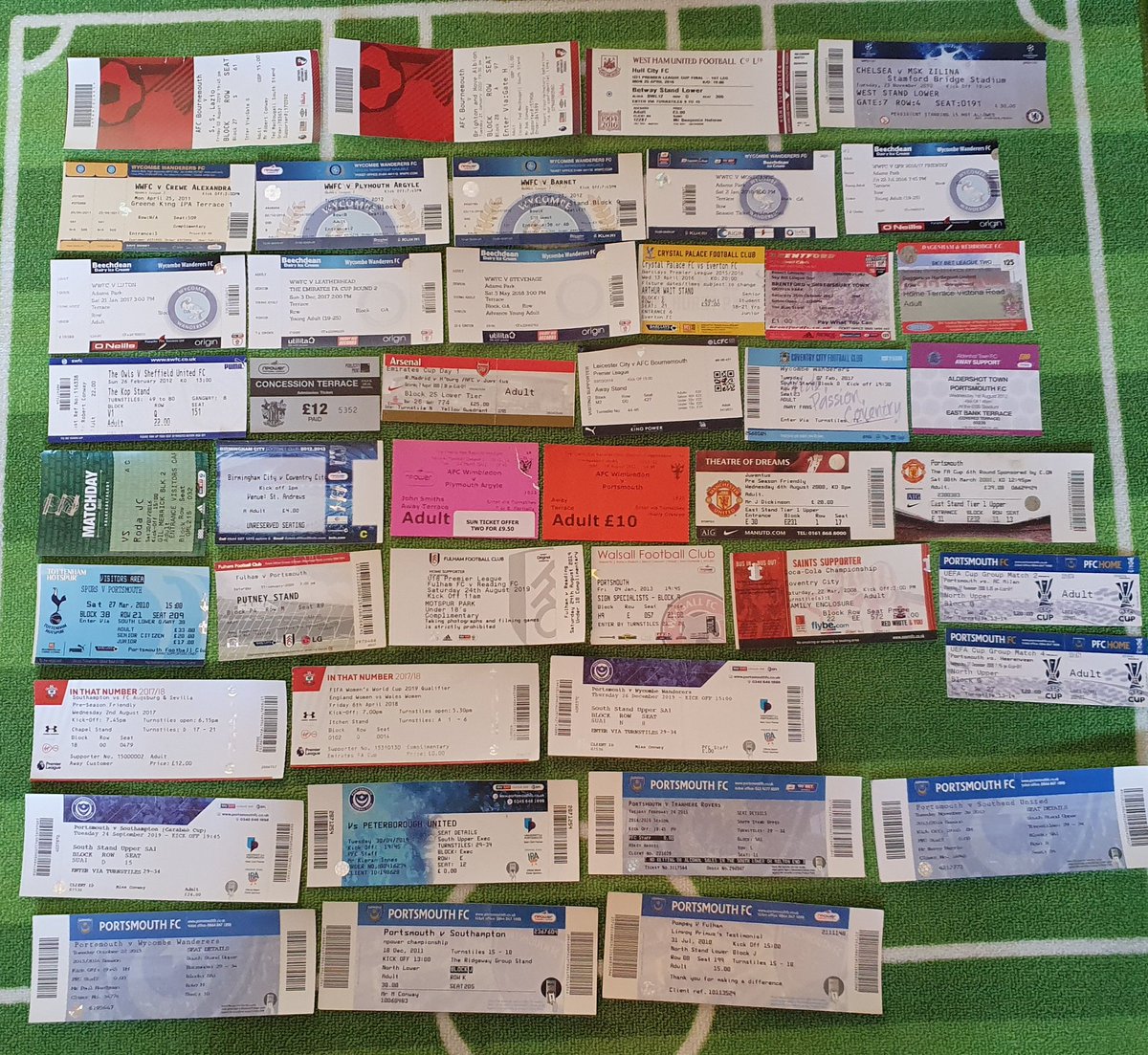 Tickets from other football league matches I've been too plus dozens of raffle ticket type entry tickets from non league clubs. Couldn't honestly tell you where any of them came from now!?