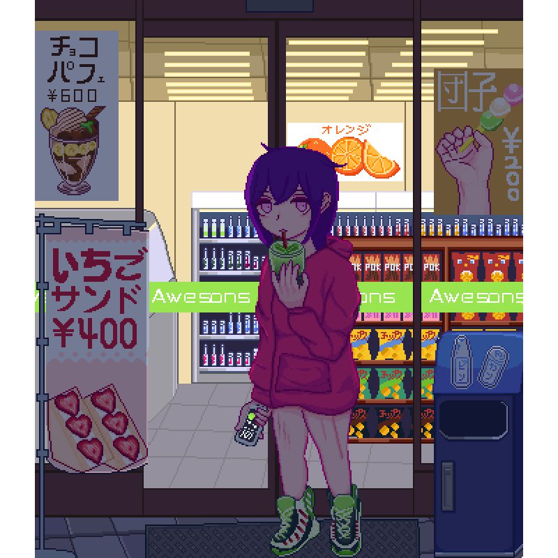 FeelingSaltea's tweet photo. You approach a goblin in front of an Awesons convenience store, what do you do?
#pixelart https://t.co/eHHNbwLinu