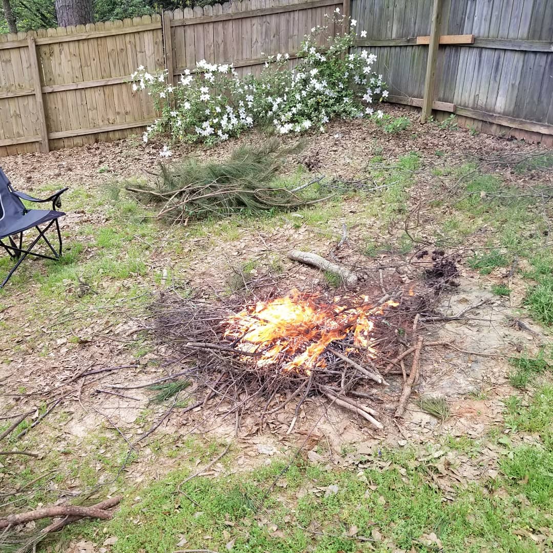 Backpackertrail's tweet image. Social distancing: burning brush in the backyard!!!