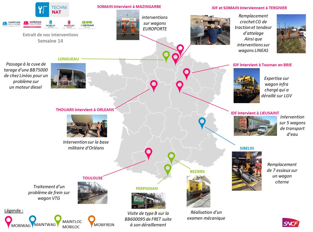 techninat's tweet photo. Voici quelques unes de nos interventions de la semaine ! Présents sur l’ensemble du territoire, nos équipes continuent d’intervenir en appliquant les gestes barrières ! #techninat #matériel #sncf #savoirfaire #engagement #fierté #tousmobilisés https://t.co/Y1vZhiAGI3