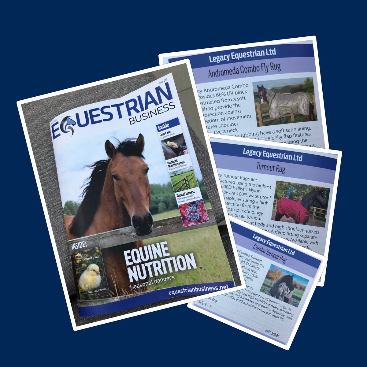 LegacyJods's tweet photo. We love flicking through the pages of a brand new copy of @EquiBusiness especially when we see some #Legacy products!

There’s a great feature on rugs in this months issue &amp; you’ll see we have 2 turnouts &amp; our Andromeda fly rug featured💯 

#flyrug #horseriding #equestrian https://t.co/bGINS1FXLu