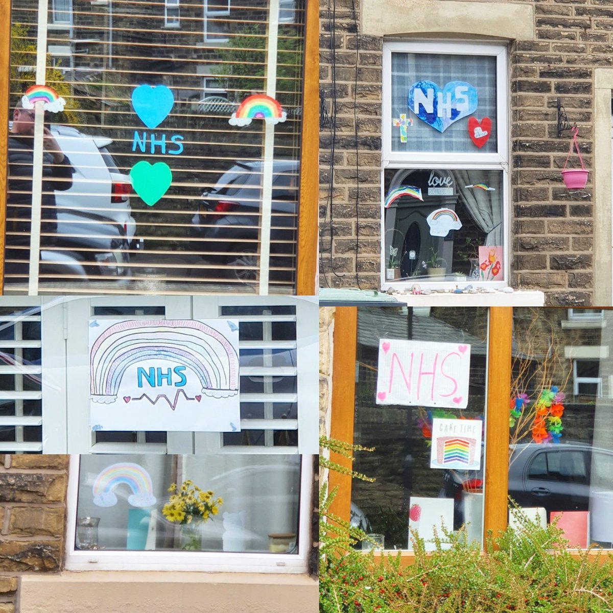 Damientg's tweet photo. Fantastic to see so much appreciation for our NHS workers and all the rainbows of hope in people's windows in my ward ๐
#Glossop #HowardTown #NHS #StayPositive #ChaseTheRainbow #COVID19 https://t.co/A3cgdFdcfZ