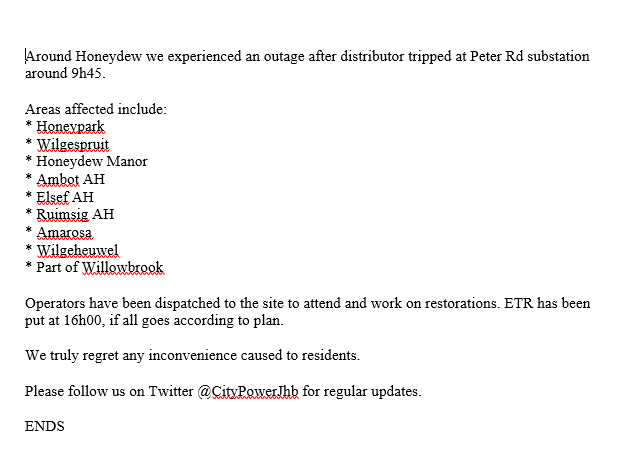 Citypowerjhb On Twitter Outageupdate Roodepoort Please See The Attached Dr