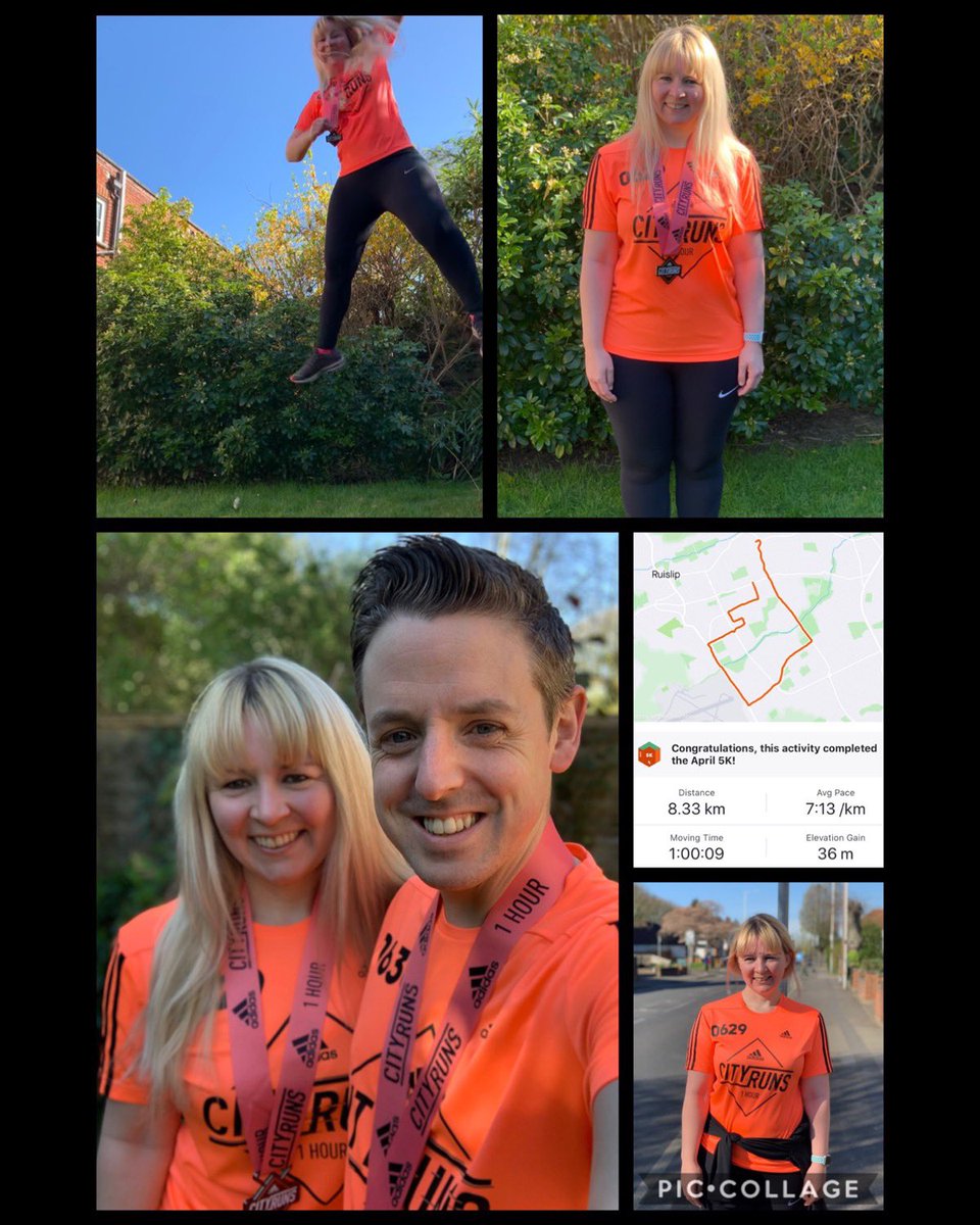 SaraBabbage's tweet photo. Started this gorgeous sunny day off by taking part in the virtual #1HourVirtualChallenge @cityrunsLDN and thoroughly enjoyed myself. Wasn’t quite the St.Pauls atmosphere but it’s home. Thanks for the gorgeous top and medal, fab colour!🏅

#JumpingForJoy #StaySafe #cityrunsLDN https://t.co/PjvfRit81t