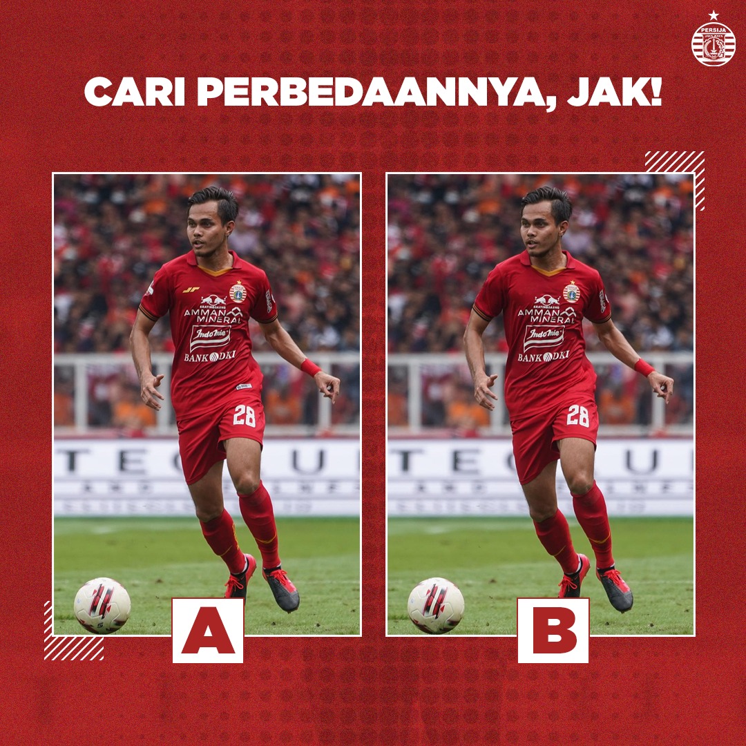 Persija_Jkt's tweet photo. Jak, sambil #TetapGerakdiRumah , silakan tebak ada berapa perbedaan foto Rezaldi A dan B? 🤔

Sebutkan! 

#BelieveIn12 #PersijaJakarta https://t.co/aYOVFIJfS2