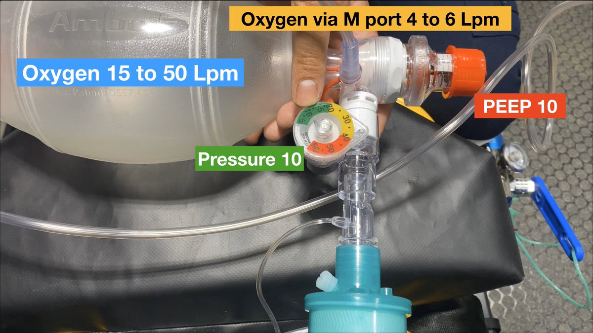 Additional O2 via M port created a pressure that matched the PEEP valve setting regardless of O2 flow through BVM. 3/5