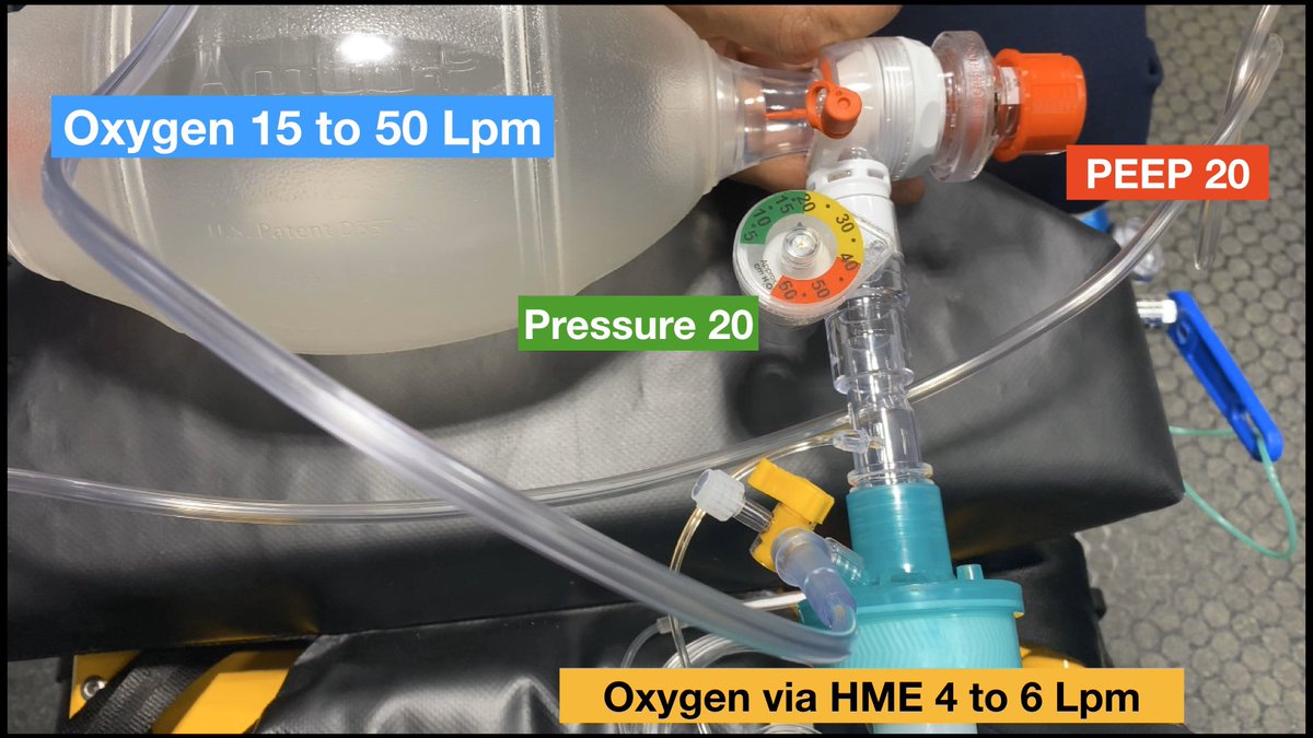 Additional O2 via HME port created a pressure that matched the PEEP valve setting regardless of O2 flow through BVM. 4/5