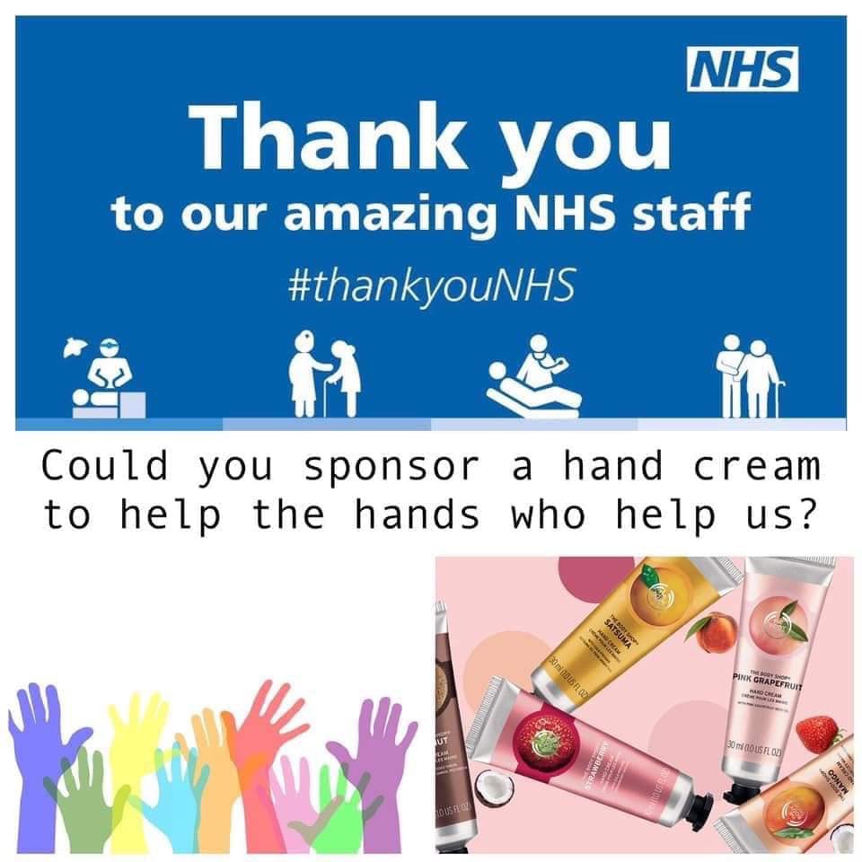 loujackson1112's tweet photo. I am trying to collect &amp; donate as many hand creams poss I have been swamped with requests from nurses
I cannot do this alone I have sent out 40 hand creams so far
I’m only asking for £3 a  pledge if anyone can help heres the PayPal pool link
https://t.co/1jmffzPEq3
#nhsthankyou https://t.co/NFhWDyw9e9