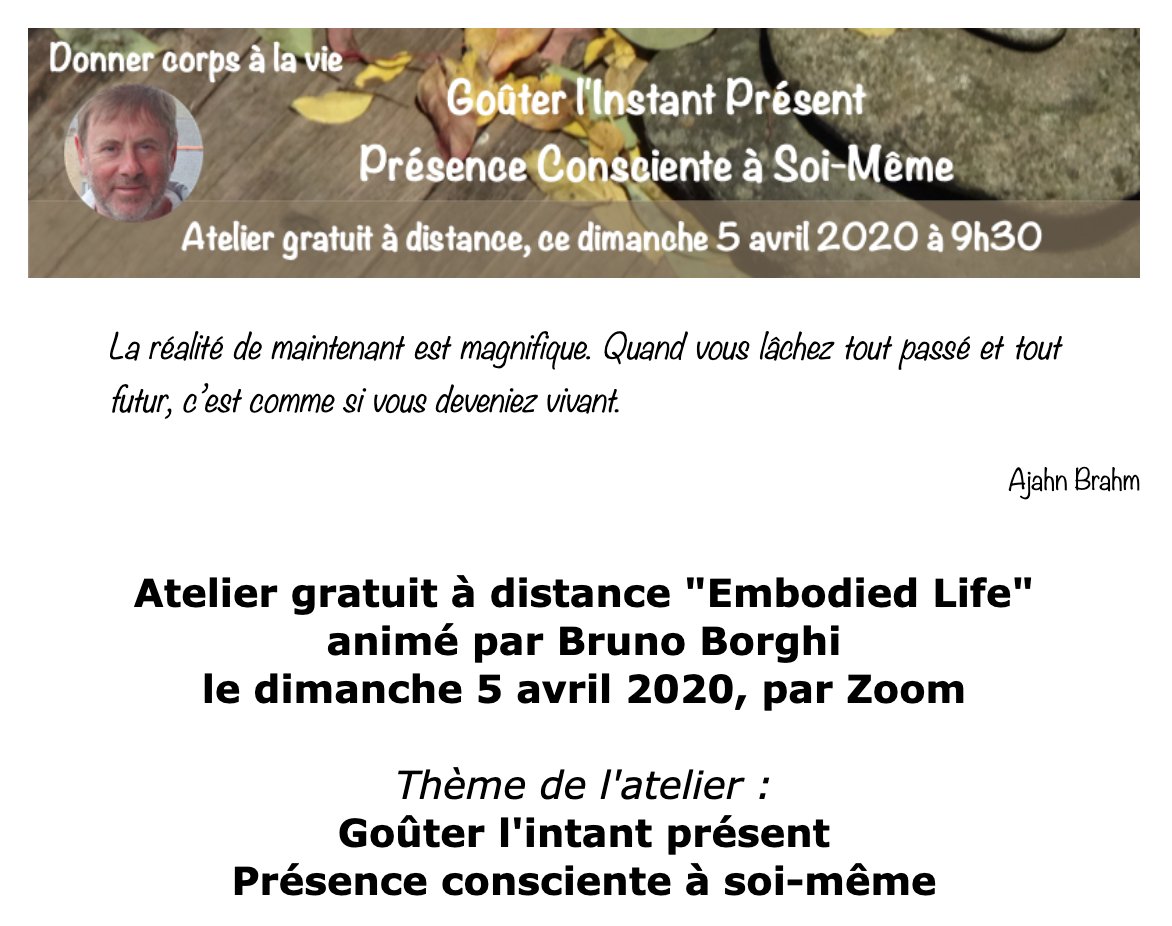 PatrickFavrel's tweet photo. #COVID19 #confinement : Matinée & instant présent ...🧎♂️
➡️ #Feldenkrais & #meditation : #EmbodiedLife, atelier à distance, gratuit animé par #BrunoBorghi
Merci à lui. https://t.co/kaMBMCG89A