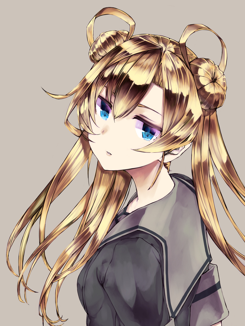 abukuma (kancolle) 1girl solo blue eyes blonde hair double bun long hair hair bun  illustration images