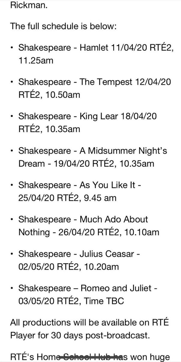 Cee_Kelly's tweet photo. @RTE2 are showing Shakespeare plays on the LC and JC course. Great for revision ! You cannot understand a play by just reading it , you have to see it performed. 🎭 Great help for students https://t.co/ZionKbgMBS
