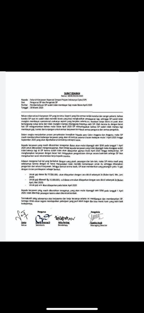 putrapratamaFM's tweet photo. So bad @Indosurya_ID not giving employee rights, not paying severance, unilateral termination of employment @IFC_SouthAsia @Indosurya_ID @KemnakerRI #indosuryaPHKsepihak @detikcom #indosuryaPHKsepihak https://t.co/iYs67nYfRf