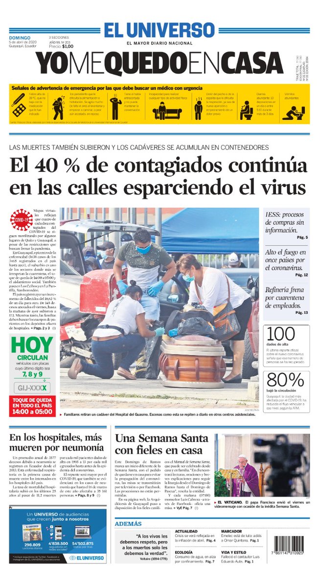 eluniversocom's tweet photo. Les compartimos nuestra portada de este domingo 5 de abril. Las #noticias de #Ecuador y el mundo en https://t.co/6TIoigGXFC https://t.co/95gtPUnt4c