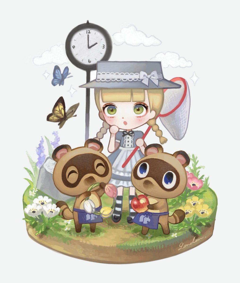 flower bug 1girl butterfly hat clock blonde hair  illustration images