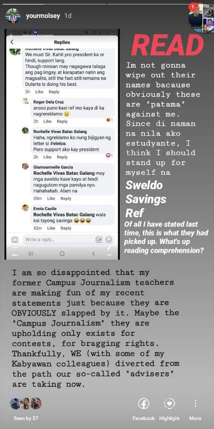 READ: Social media posts of Joshua Molo calling out reactions of former teachers to his post criticizing gov't handling of  #COVID19 crisis. These became basis for threat to file cyber libel case. One of the teachers went to PNP Cybercrime Division.