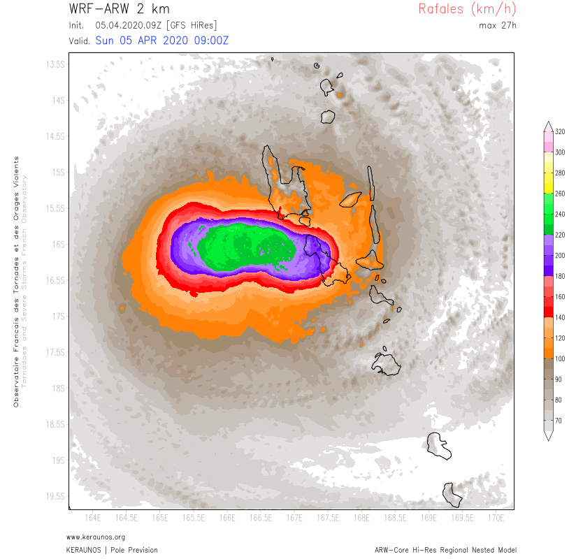KeraunosObs's tweet photo. L'île de #Malakula et ses 25 000 habitants au #Vanuatu pourrait être directement impactée par le cyclone #Harold en journée de lundi avec des rafales de vents potentiellement proches de 200 km/h selon ARW en résolution 2 km. https://t.co/uCqau1uaa9