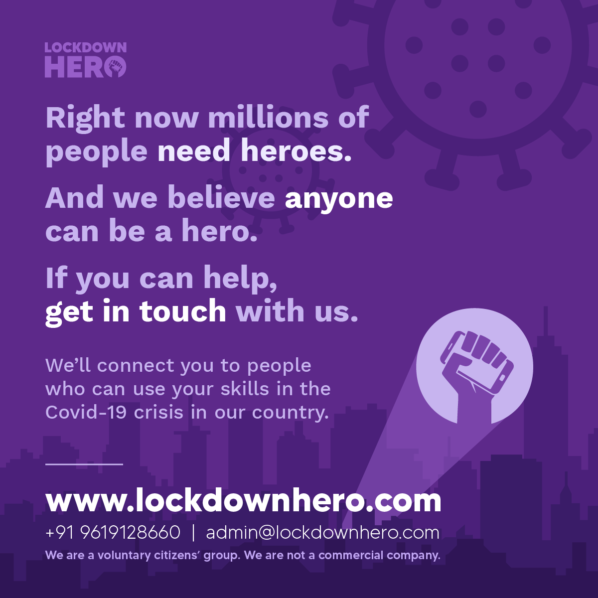 LockdownHero's tweet photo. 📣 Fellow citizens, we're looking for good people to join our team. If you'd like to help out during the #Covid19crisis we could put your skills to effective use. Please get in touch - link in bio.
...
#coronavirus #covid #covid19 #covidindia #india #lockdownhero https://t.co/FsOO3xPTjE