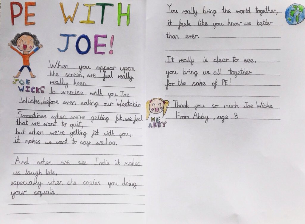 RLHSports's tweet photo. Abbey Bailey wrote a poem about Joe Wicks P.E.@rlhughesAIM #JoeWicksPE https://t.co/5sHrm13bvN