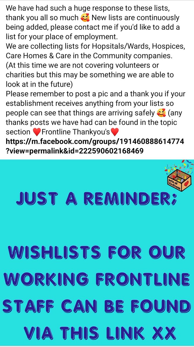 m.facebook.com/groups/1914608… 

#frontliners #wishlist #amazon #helpourcarers #nhs #hospitals #carehomes #hospices #careinthecommunity