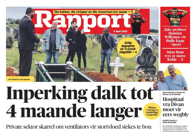 1/  @RapportSA published a front page article this Sunday saying the lockdown could extend for 4months. It's based on a report by BCG, that's already outdated (published 25 March). BCG explicitly state it's a "beta" model that's not meant for publication or public dissemination