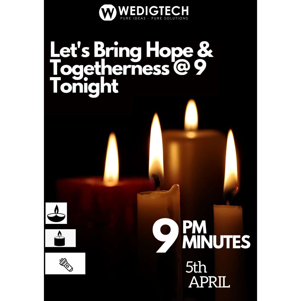 wedigtech's tweet photo. We Are Together In This ❤
@narendramodi
@innovativepm .
.
.
.
#covid19 #coronavirus #togetherness #light #diya #mobileflashlight #candle #torch #9pm9minutes #narendramodi #wedig #wedigtech https://t.co/1MbfHopHP3