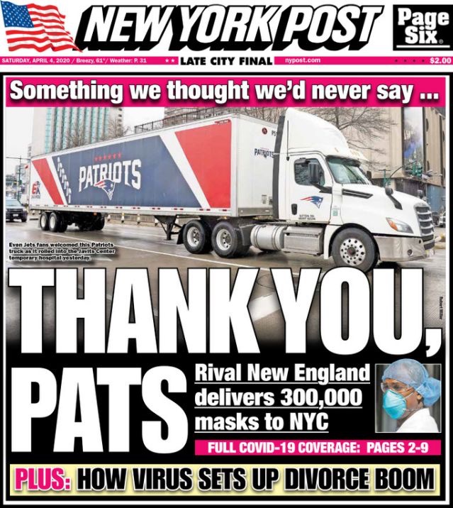 We are all in this together as one team, and great to see the Boston vs NY sports rivalry take a backseat to COVID19 war