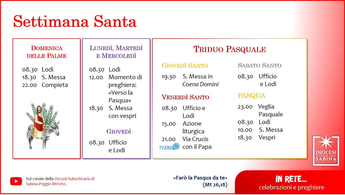 coro_pm's tweet photo. #SettimanaSanta 
#diocesisabina
#YouTube 
Orari delle celebrazioni on line. https://t.co/oXUpgPcTML