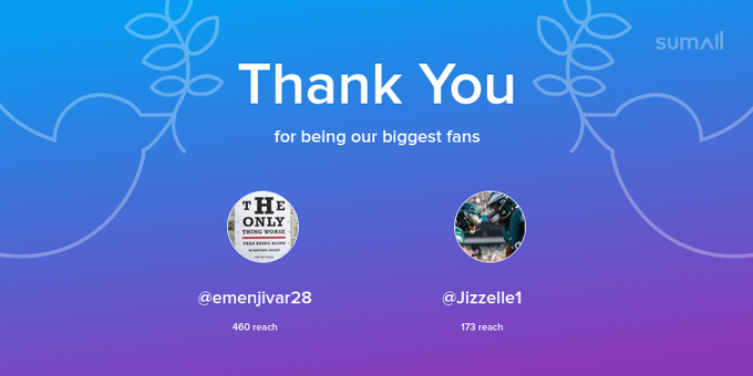 Our biggest fans this week: emenjivar28, Jizzelle1. Thank you! via https://t.co/21GqVZPVp7 https://t
