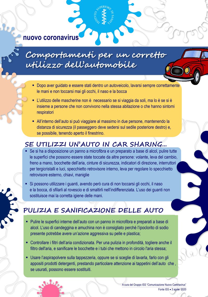istsupsan's tweet image. Si è costretti a prendere l’automobile?
▶️ dopo aver guidato lavarsi sempre le mani
▶️non è necessaria la mascherina se si è da soli
▶️si può viaggiare in due, il passeggero deve stare nel sedile posteriore 
▶️se l’auto è a noleggio pulire le superfici con prodotti a base d'alcol