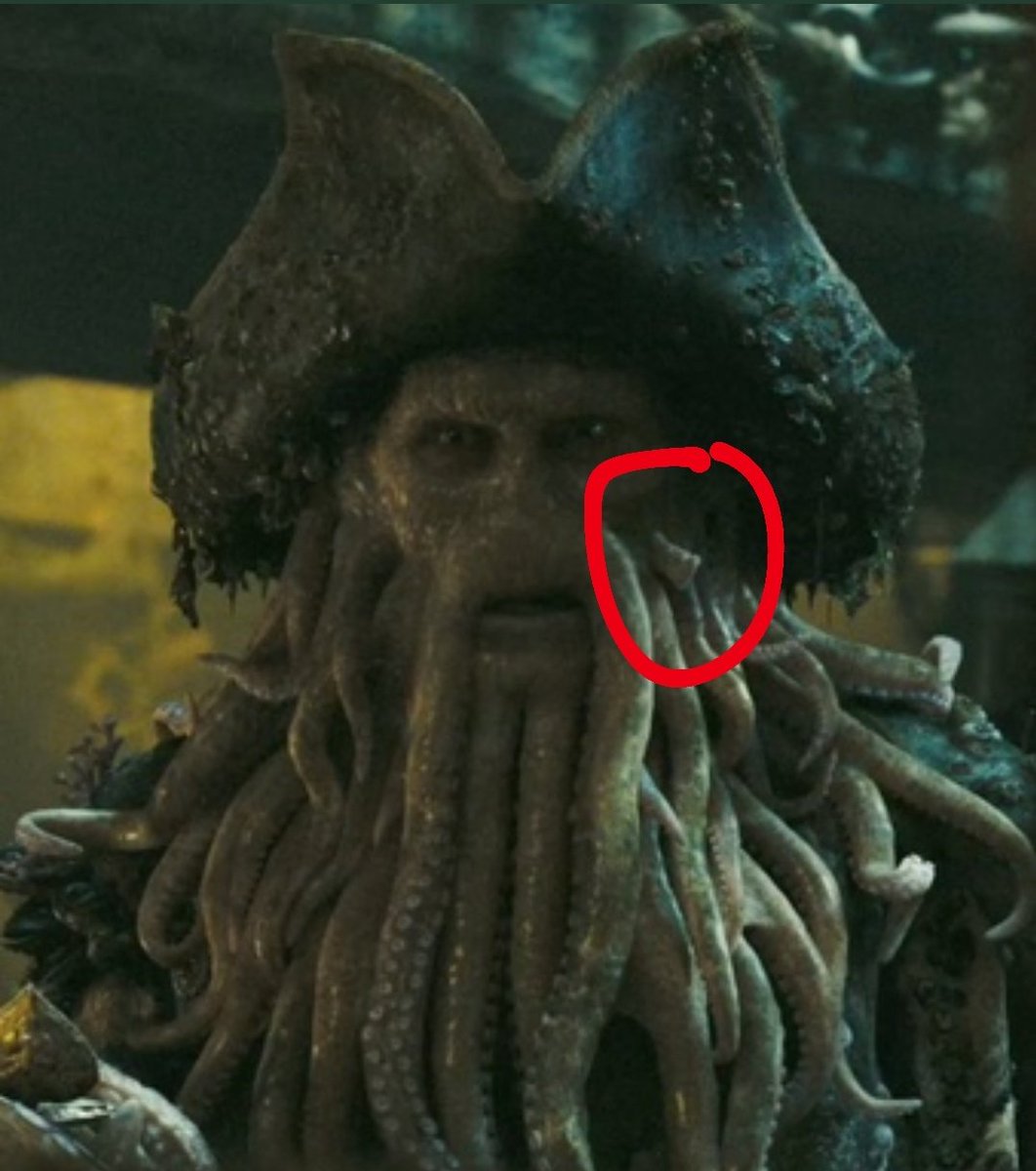 But this leads to a question: Does Davy Jones have his octopus dick on his face or between his legs?Well he lost his nose, so he has a siphon on the left side of his face (like real octopus)His nose "moved" to another part, and the same thing could have happened with the dick