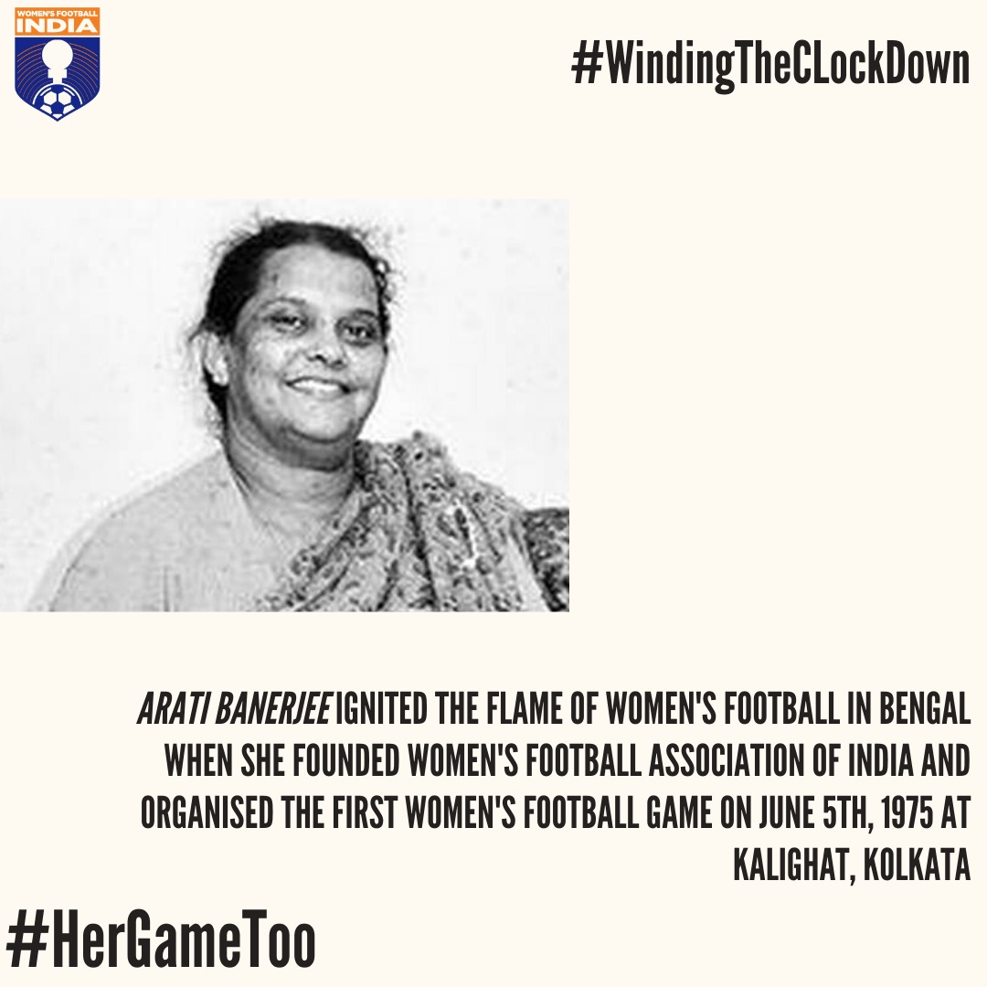Day 12Today we highlight the contribution of one of the earliest champions women's football in India. A professional swimmer and tennis player, she took an interest in football as an administrator and launched the careers of many WNT players. #HerGameToo  #WindingTheCLockdown