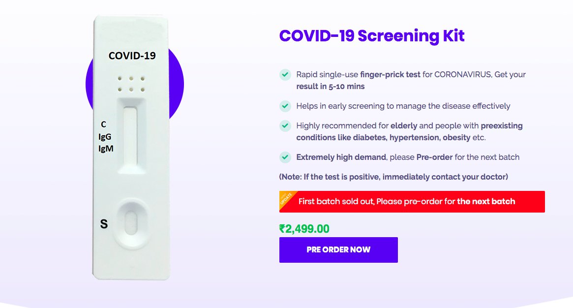 Bione also sells 2 COVID kits with misleading claims: MyMicrobiome (Rs15,000) to analyse microorganisms in the gut, recommended for high risk (elderly, diabetes, obesity,hypertension)Genetic Susceptibility kit(Rs8000) to detect gene variants that make one susceptible to COVID