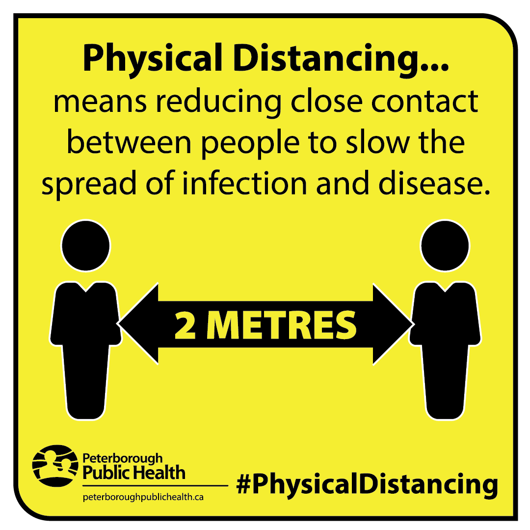 Ptbohealth's tweet photo. Reminder to shoppers to keep 2 m distance when waiting in line to get into stores. https://t.co/AUuZ3npdJh