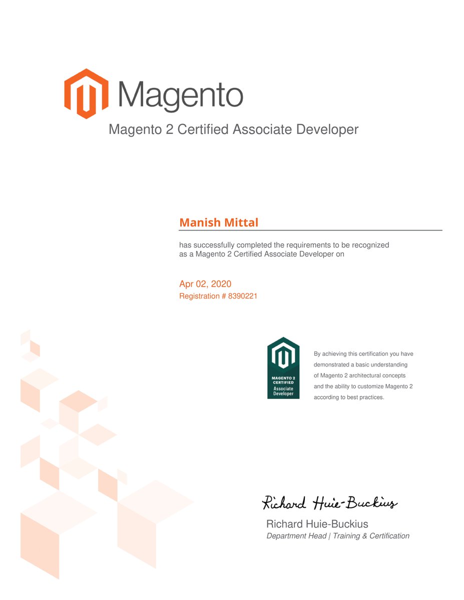 mittalmanishm's tweet image. Magento 2 Certified Associate Developer
#2
#associatedeveloper #magento2 #associate #magento 
#certified #adobe #mmmm
@magento @MagentoU @magentoassoc