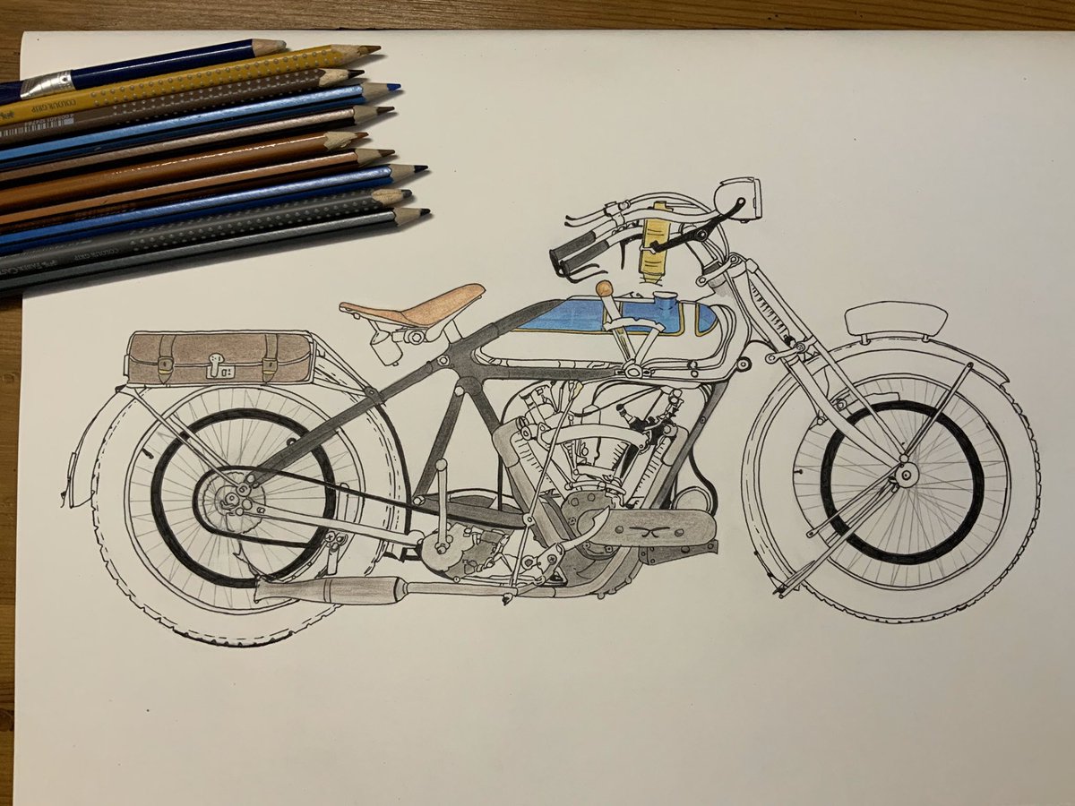 clicks_n_cars's tweet photo. Thought I’d bite the bullet and add colour to this 1922 Martinsyde 
#moto #motorcycle #hittheroad #feelfree #art #freehanddrawing https://t.co/BwIXBwhiTt