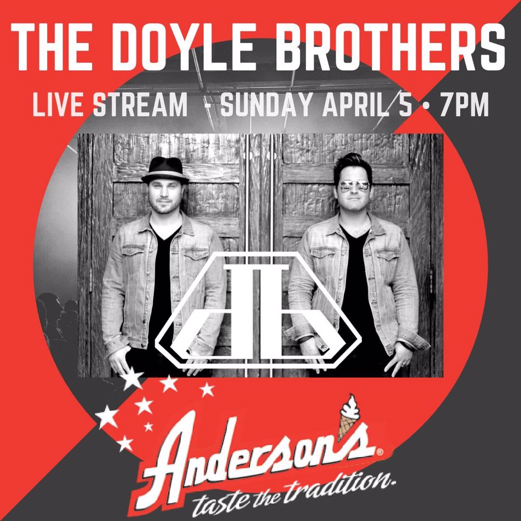 *TONIGHT * 7:00PM * LIVE STREAM*Ryan and Todd have teamed up with Andersons Frozen Custard &amp; ConnectLife for tonight’s performance. So order your sundae kit, check out details for Connect Life’s blood drive on Wednesday April 15th &amp; enjoy the show!#loyal4doyle #DistantSingSeries