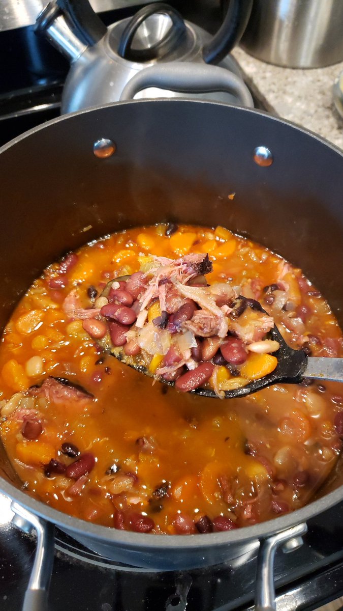 MrClarkPLTW's tweet photo. Smoked a ham yesterday. Today the bone continued to some amazing smoky ham and beans made by my wife! #StayHome https://t.co/MpQSNgxh8H