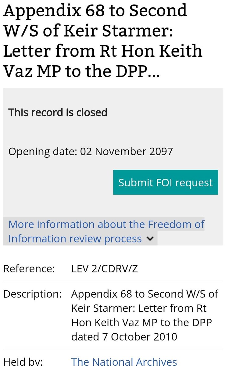 Oh, and while we are on the subject of Keith Vaz, washing machine salesman, Janner fan, procurer of rent boys and alleged paedophile, why has this Leveson correspondence between Vaz and Keir Starmer been sealed until 2097? https://discovery.nationalarchives.gov.uk/details/r/a26b55ca9f96433aabde39c2693382a4