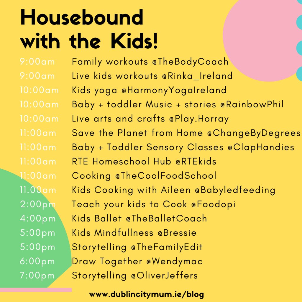 ⚡️Live Online Classes ⚡️See what’s happening this week dublincitymum.ie/blog 

Such an incredible movement of brilliant people going Live to help keep us all entertained and sane! 
What works best for you? Do you have any other ideas I can include?
#StayAtHome #homeschooling