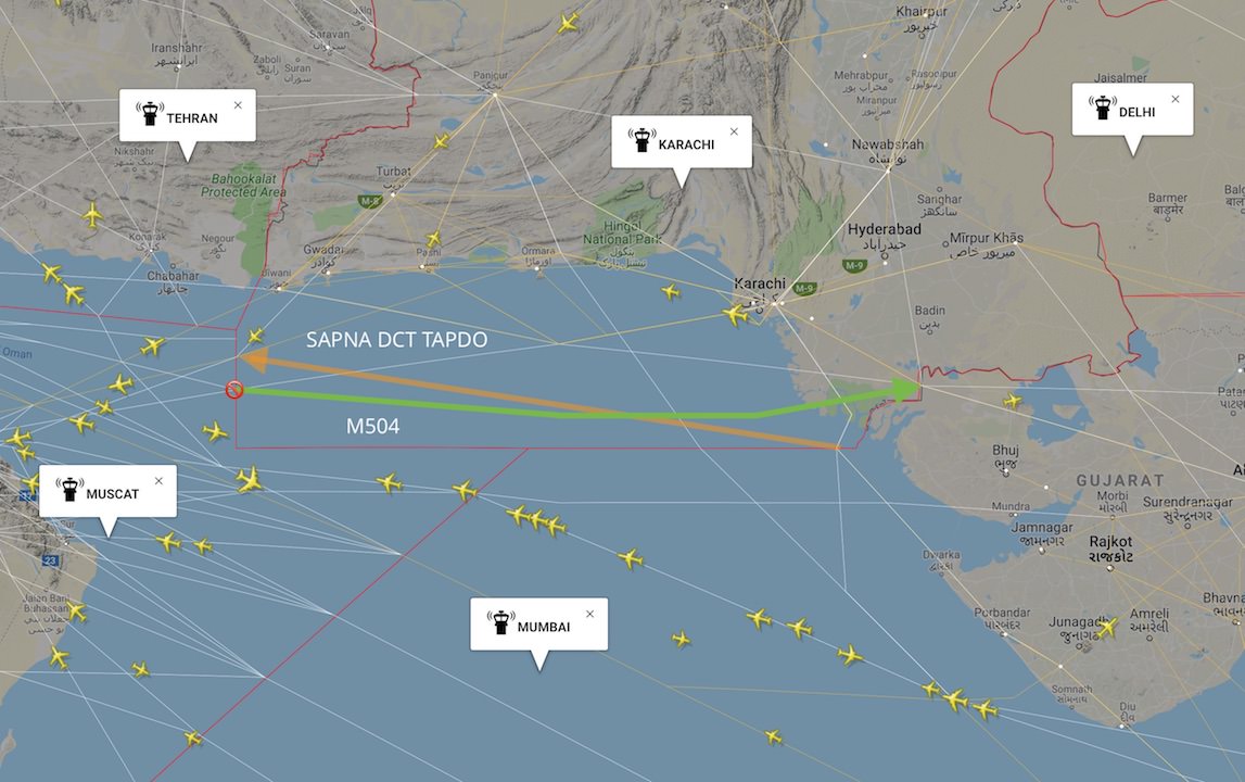 Air India 3011 and 3009 communicated their Positions at Waypoint KABIM.The Karachi ATC then communicated them that they had a clear route for the entire sector (Direct Papa Call) to Tehran (KEBUD)