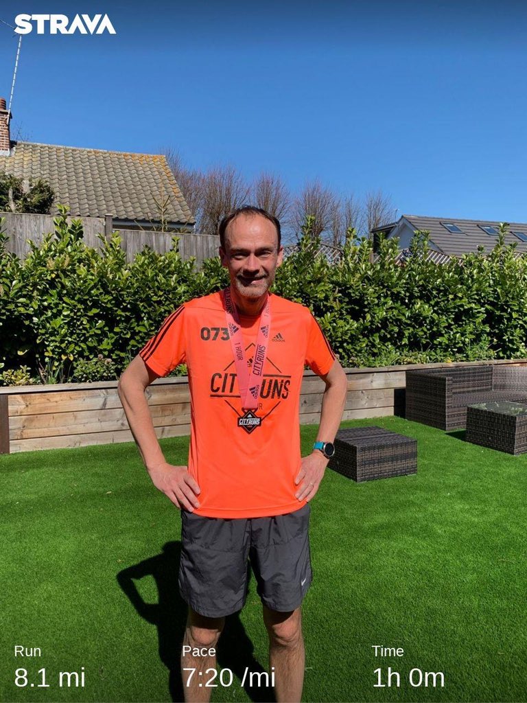 paulmart12345's tweet photo. Adidas One Hour Race in the sun ☀️Pleased to hit 8.18 miles and happy to be able to still complete as a Virtual race! Nice bling 🏅 @cityrunsLDN #cityrunsLDN #1hourvirtualchallenge https://t.co/1ppeW6yX8o