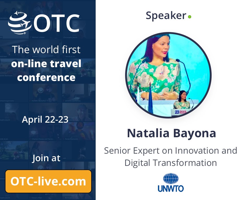 We are welcoming <a href="/NataliaBayona/">Natalia Bayona 🇺🇳</a>, Senior Expert on Innovation and Digital Transformation at <a href="/UNWTO/">UN Tourism</a> holding an online session at OTC LIVE 2020.

Read more at otc-live.com