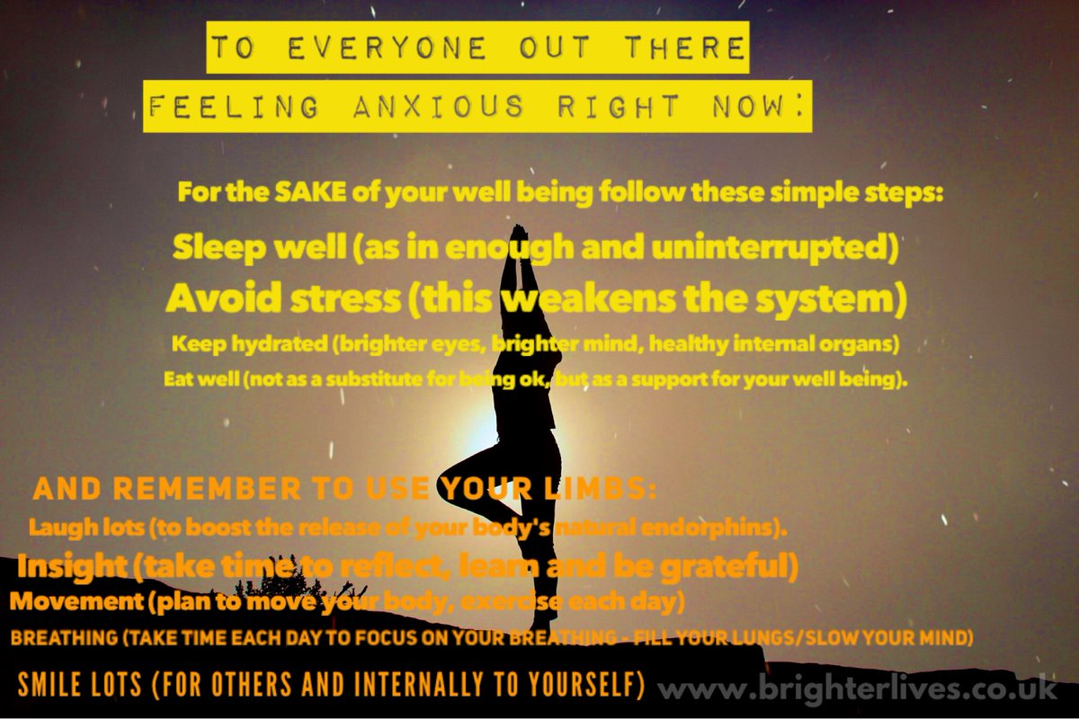 Brighterlifenow's tweet photo. To everyone out there feeling anxious right now here are some simple things to focus on.. #Wellness #MentalHealth #resilience #BrighterLives https://t.co/WyF5QUz7Xd