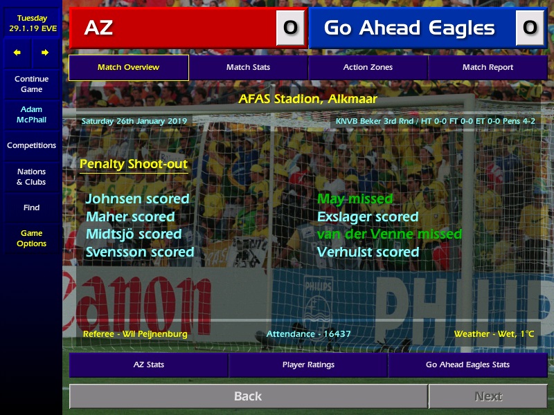 ...Go Ahead arrive at the AFAS Stadion in confident mood ahead of their KNVB Beker 3rd round tie against AZ. The away side give as good as they get against the side 2nd in the Eredivisie , but ultimately exit the cup 4-2 on penalties.   #CM0102