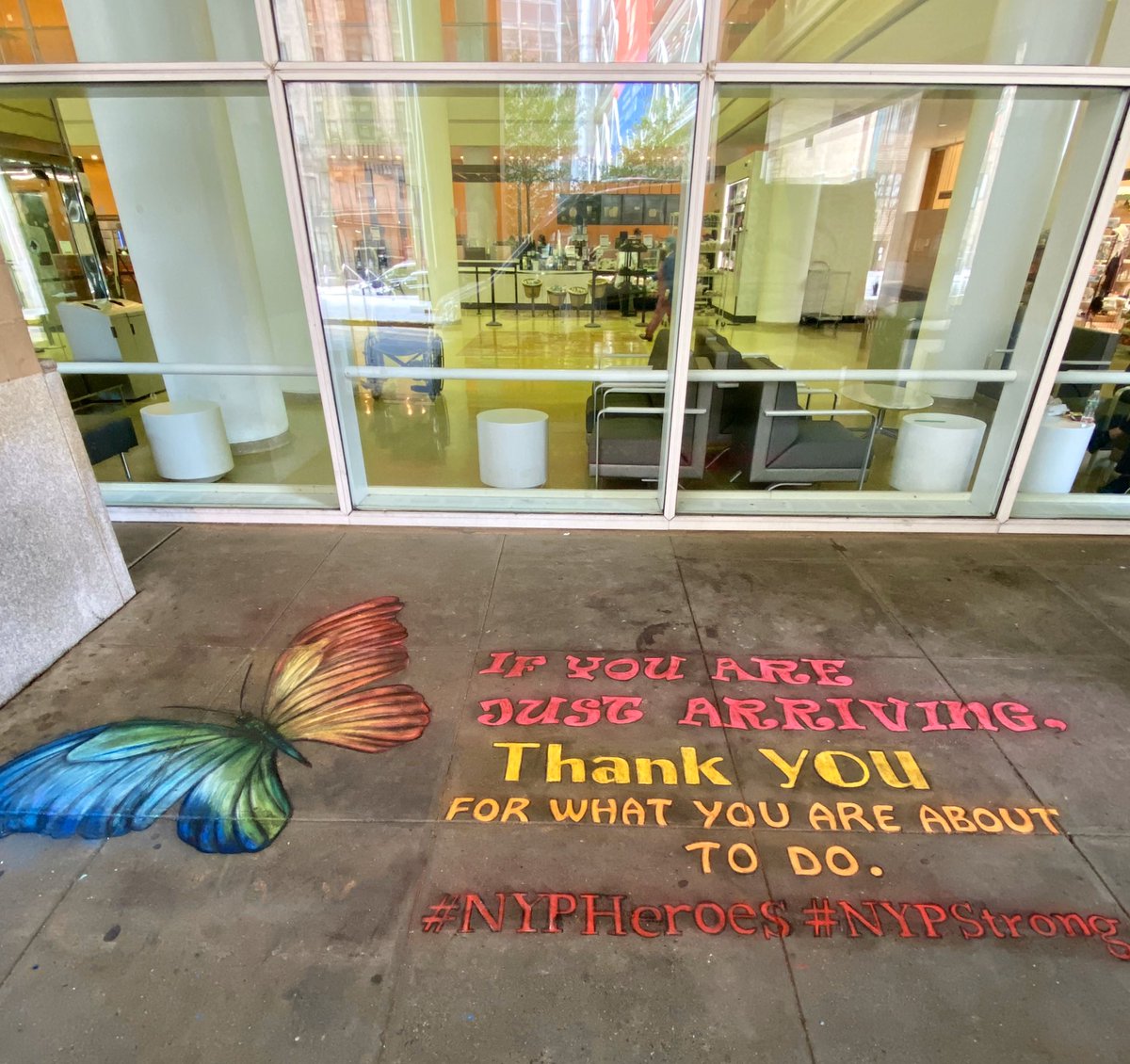 During times like this, it is always encouraging &amp; inspirational seeing drawings of gratitude from our hospital. Thank you to the artist for such a beautiful masterpiece. #NYPHeroes #NYPstrong