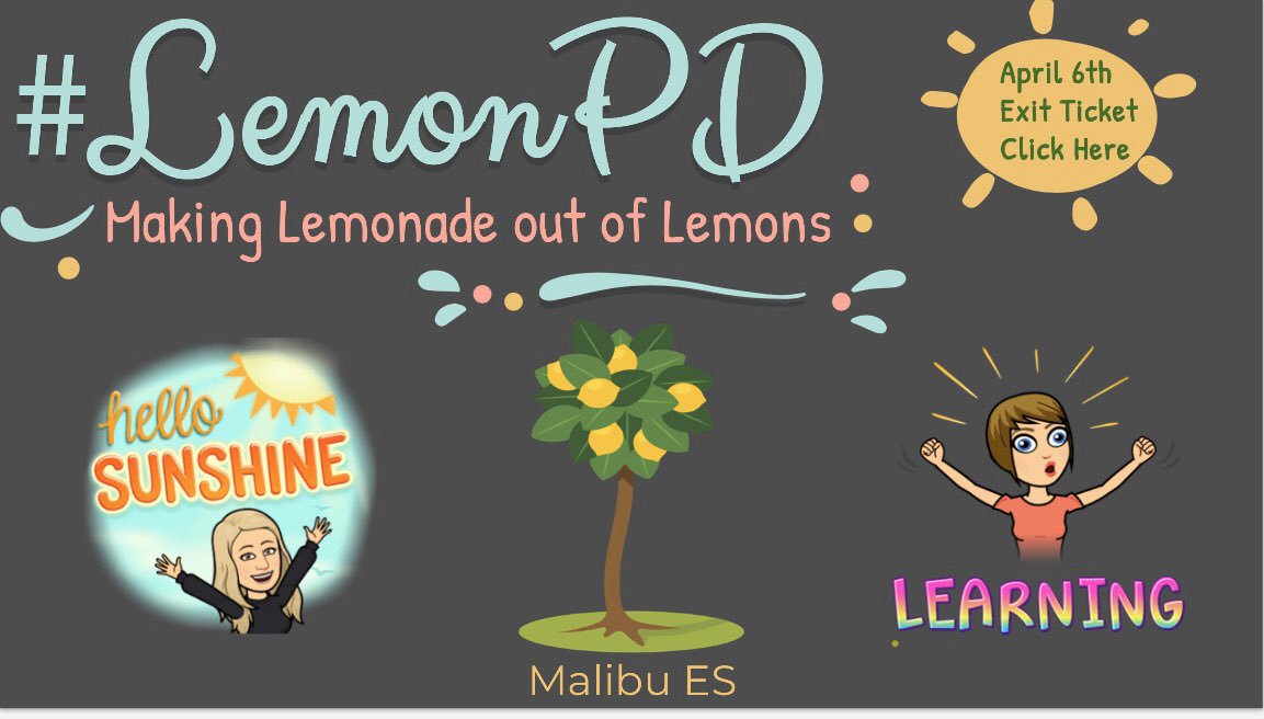 ITSMalibuSurfer's tweet photo. Presenting #LemonPD-Making Lemonade out of Lemons! @MalibuESVB is ready to take #VBAlwaysLearning to the next level. #vbits @TechTeachVB @LMSMalibu @DrShewbridge @Screencastify @Flipgrid @padlet @googleMeet @PearDeck @playposit @MBH_Lead2Learn @NiehoffJason https://t.co/c9wHbV2FTA
