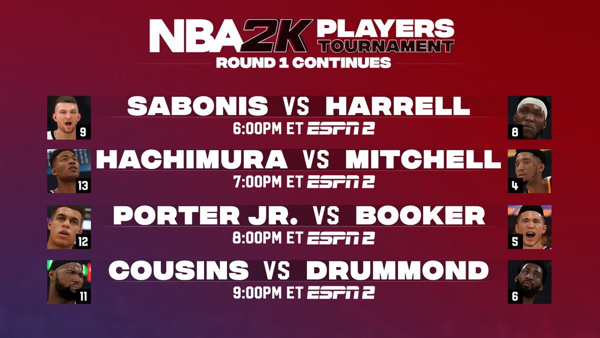 Round 1 continues tonight at 6pm ET on ESPN2. Reply with who you got 👇 #NBA2KTourney