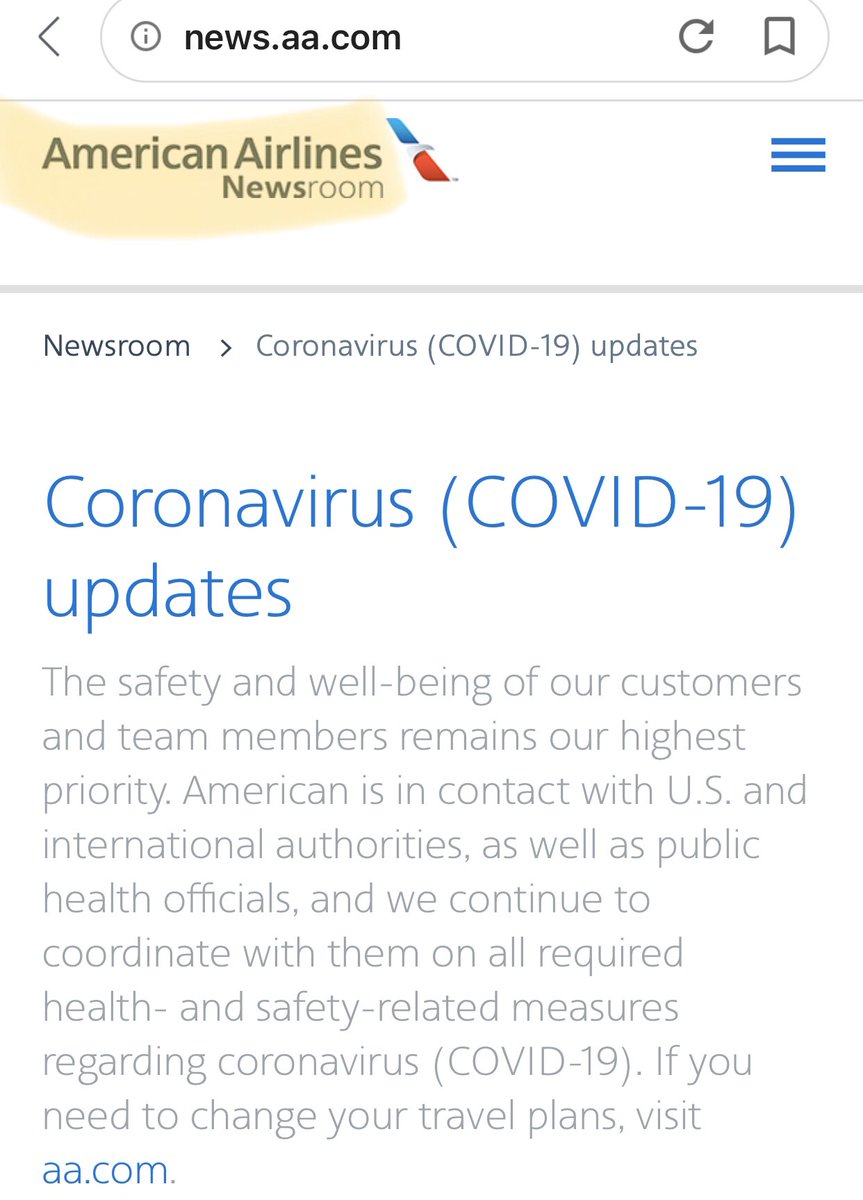 Take a look at  #AmericanAirlines, for example.They’re so concerned with my (OUR) safety and life.Please read their announcement below...then try to book an upcoming flight. I decided to book a flight to NYC, catch  #coronavirus and bring it back to Nashville to spread