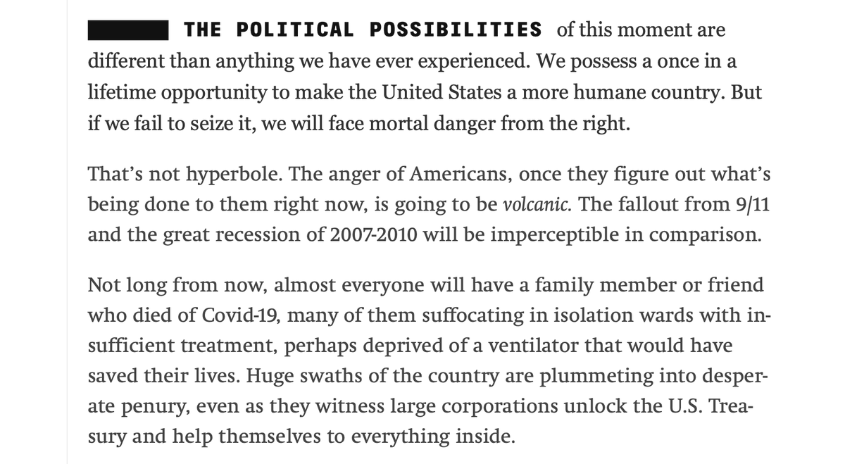 It took a little while for Americans to understand just how ruthlessly US elites used the 2007-10 depression to screw them. People will figure that out faster this time, and their anger is going to be 100X worse.  https://interc.pt/2XemHWr 